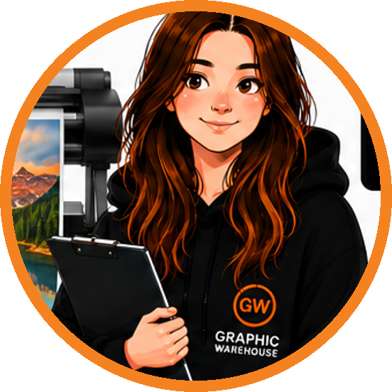 Illustrated portrait of Julia wearing a Graphic Warehouse hoodie
