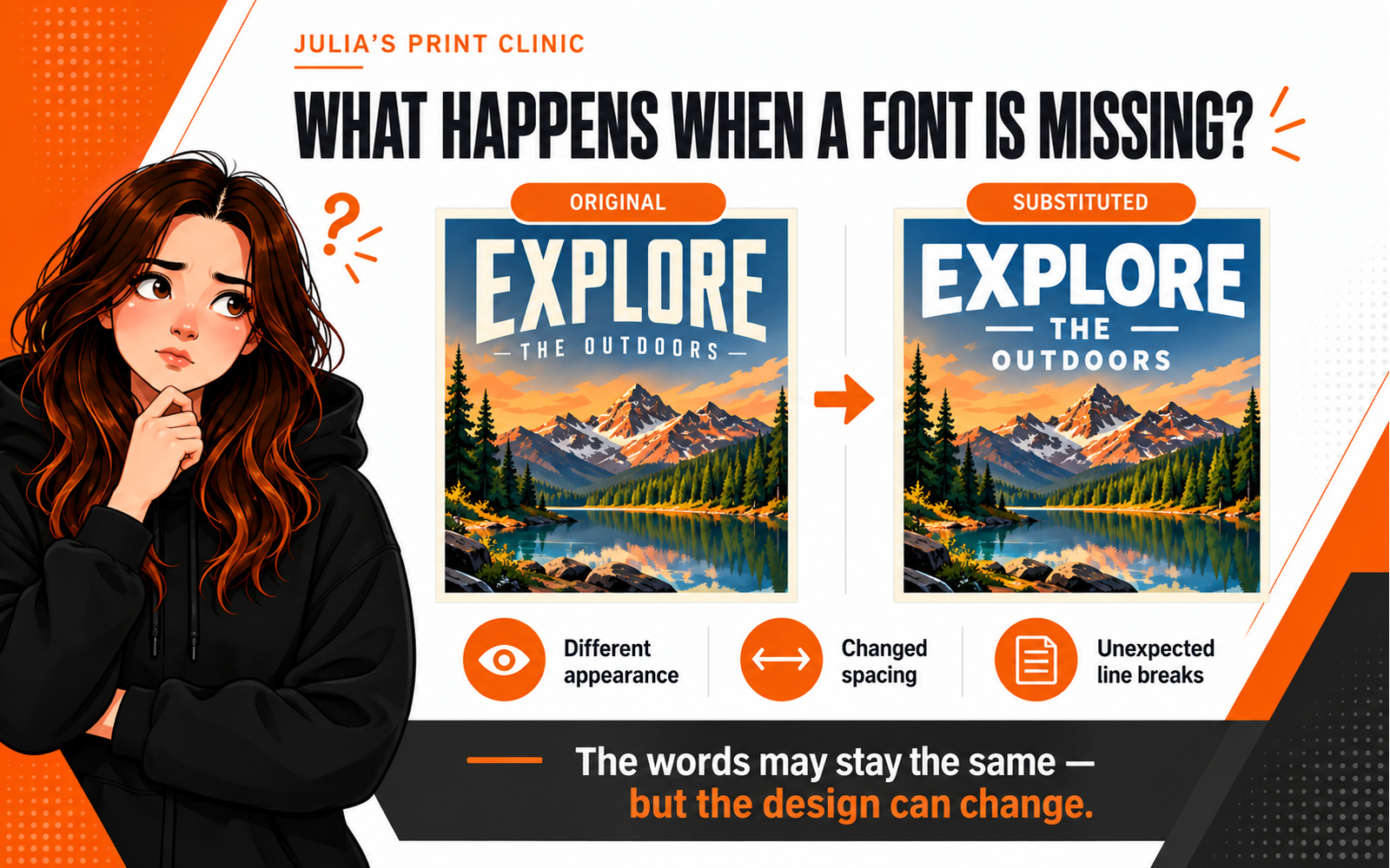 Comparison showing original typography and a substituted missing font