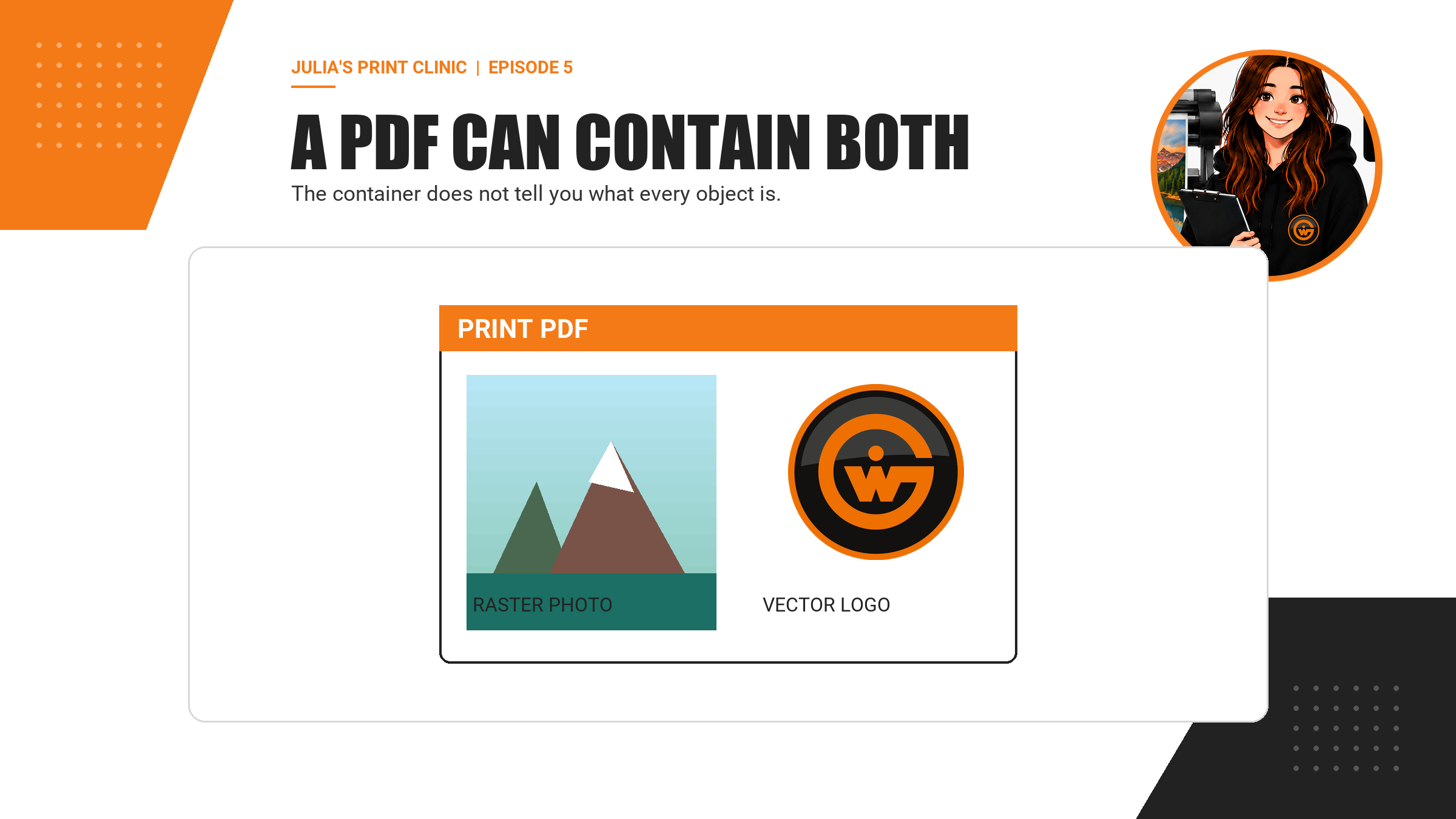Print PDF diagram containing both a raster photograph and a vector logo.