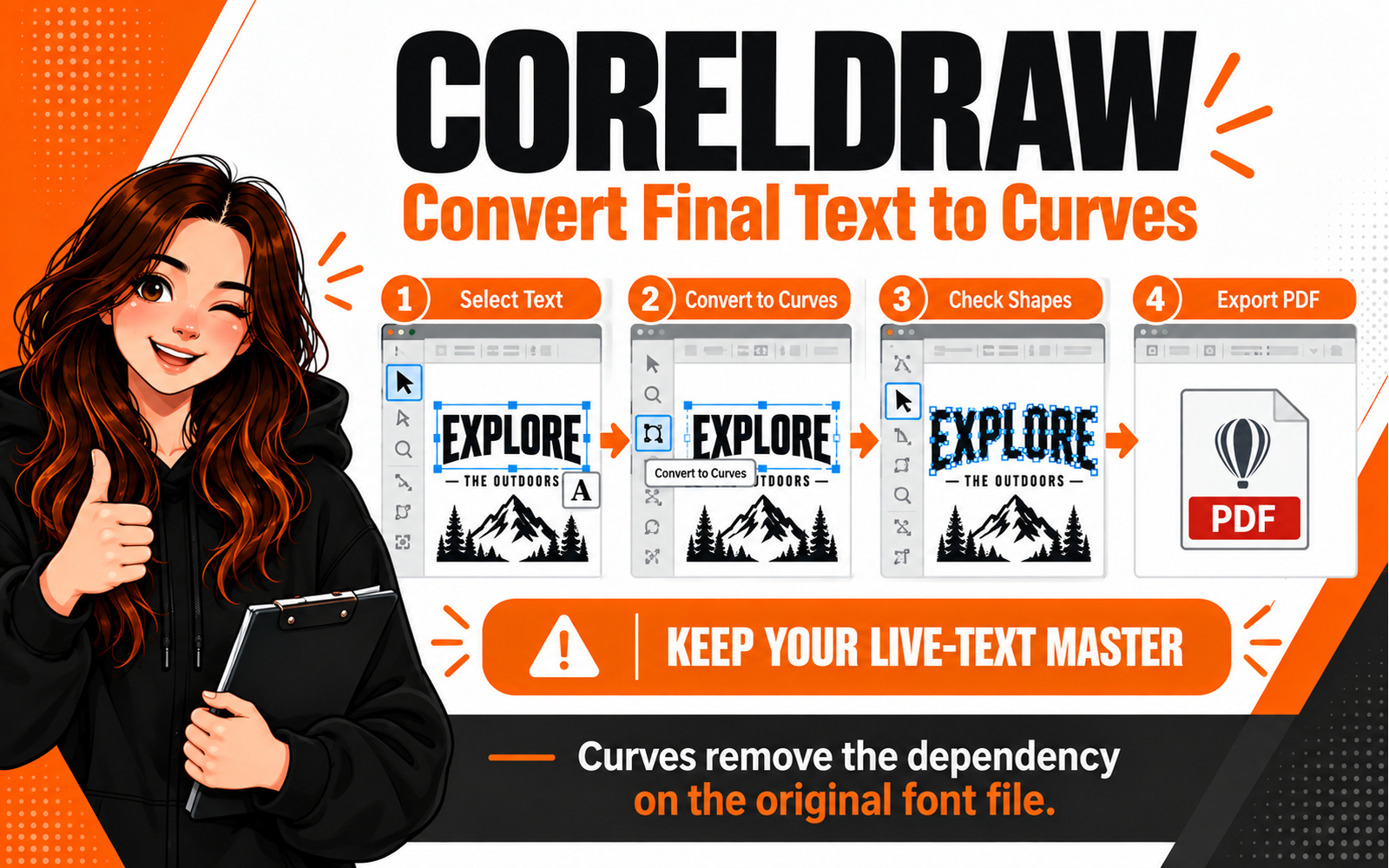 CorelDRAW workflow for converting final text to curves
