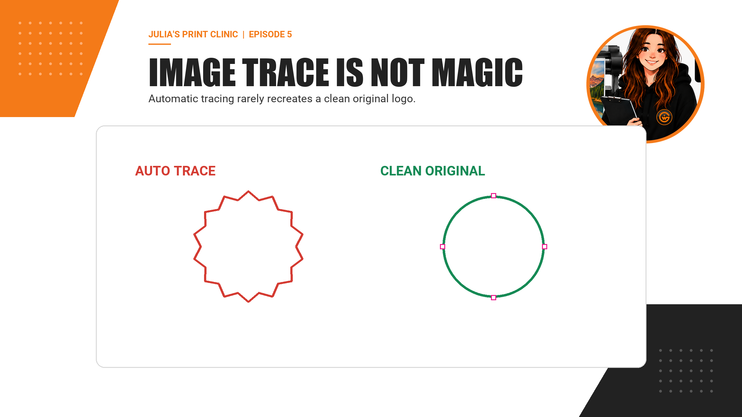 Comparison of a rough automatic trace and a clean original vector curve.