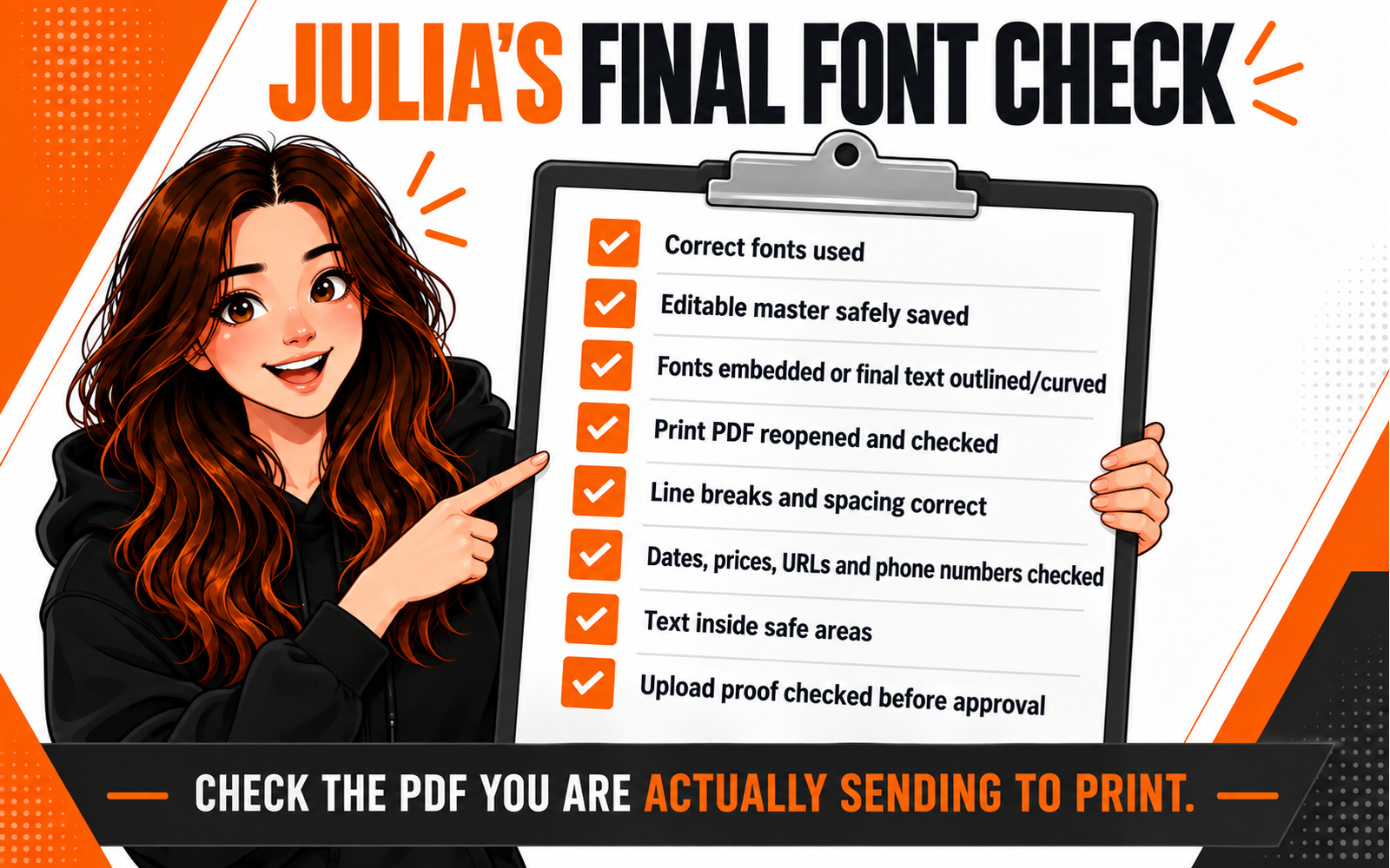 Julia's final checklist for fonts, outlines and print PDF approval